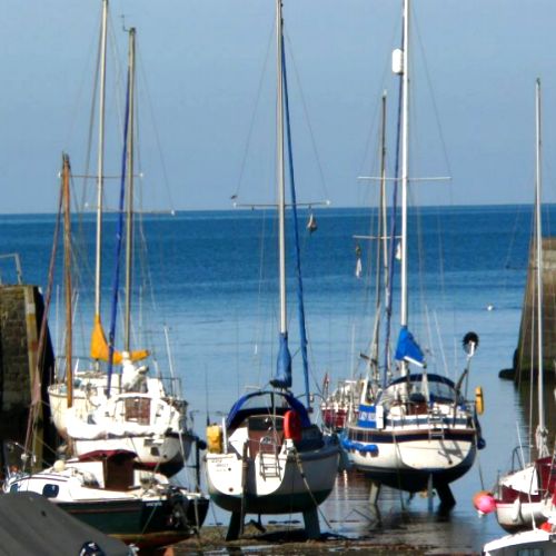 Yachts in the mouth of Aberaeron harbour